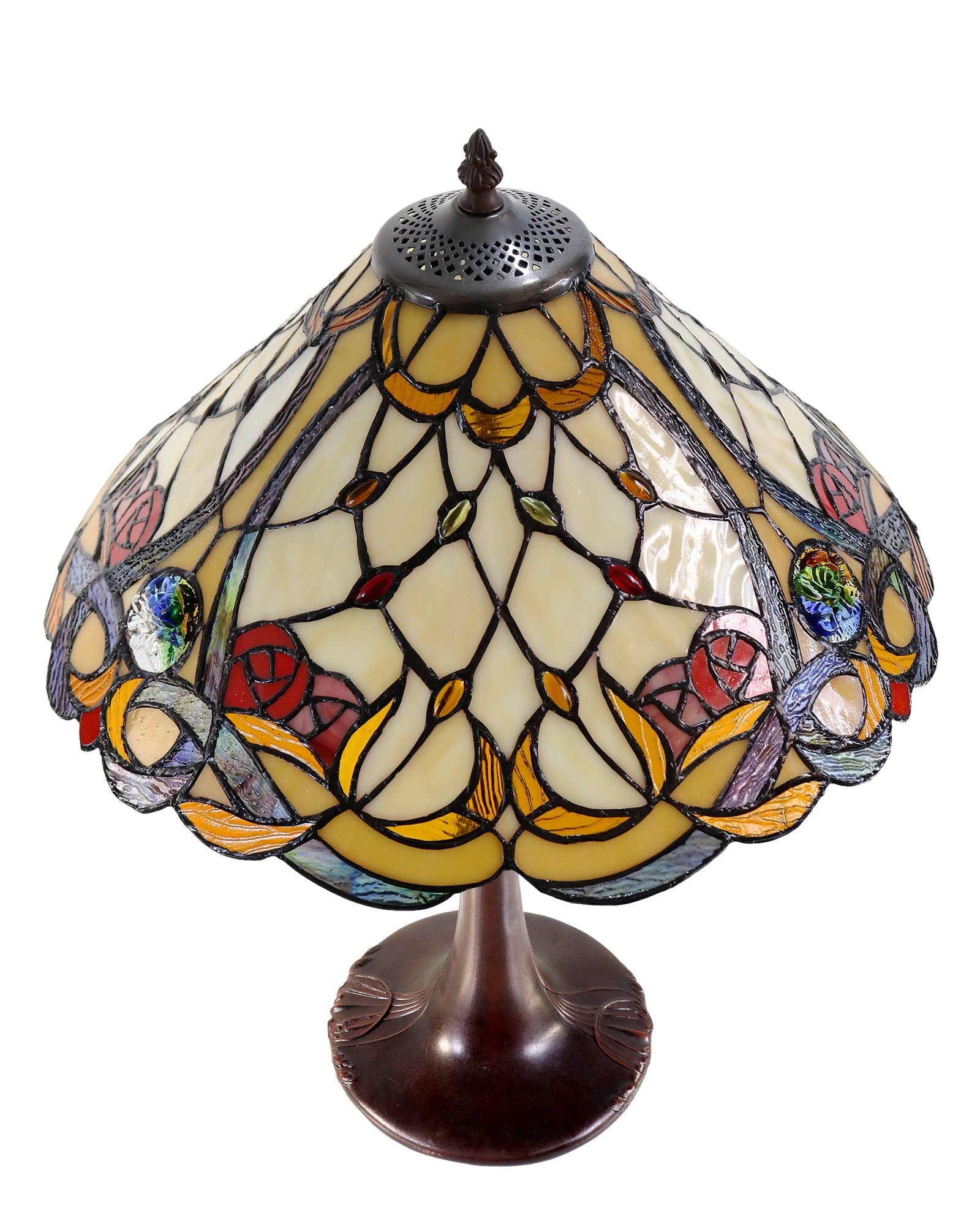 Large 16" Tiffany-style Desert Rose Stained Glass 23-inches High Table Lamp