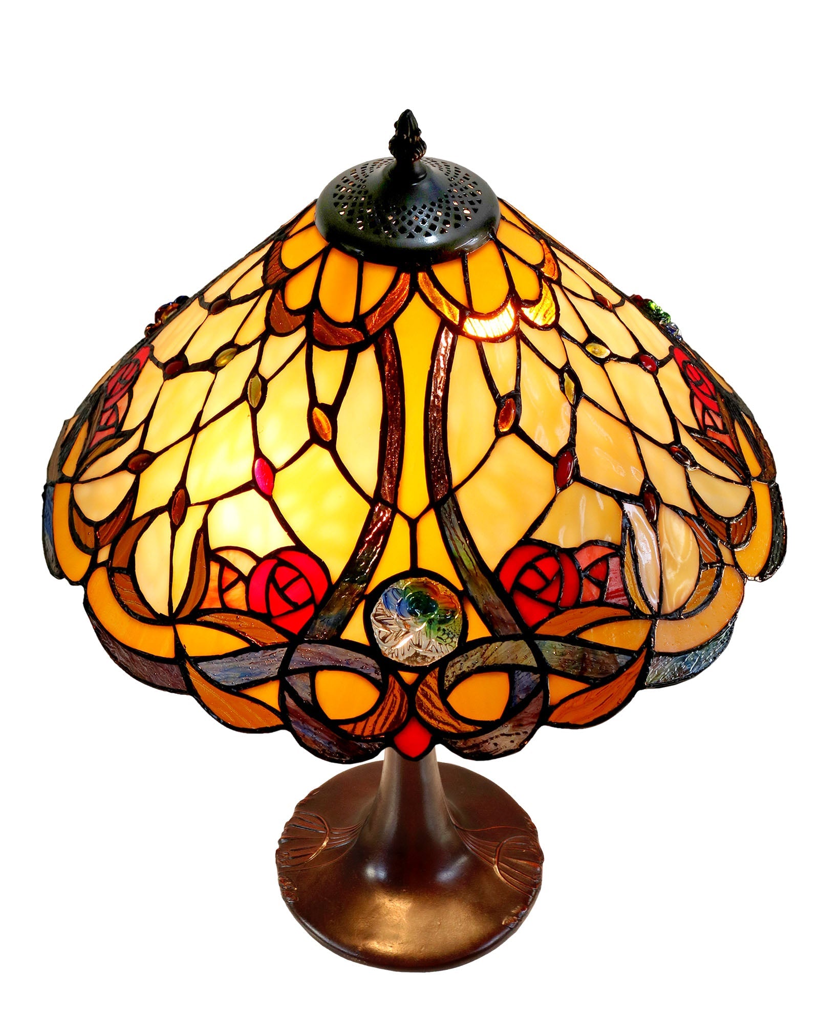 Large 16" Tiffany-style Desert Rose Stained Glass 23-inches High Table Lamp