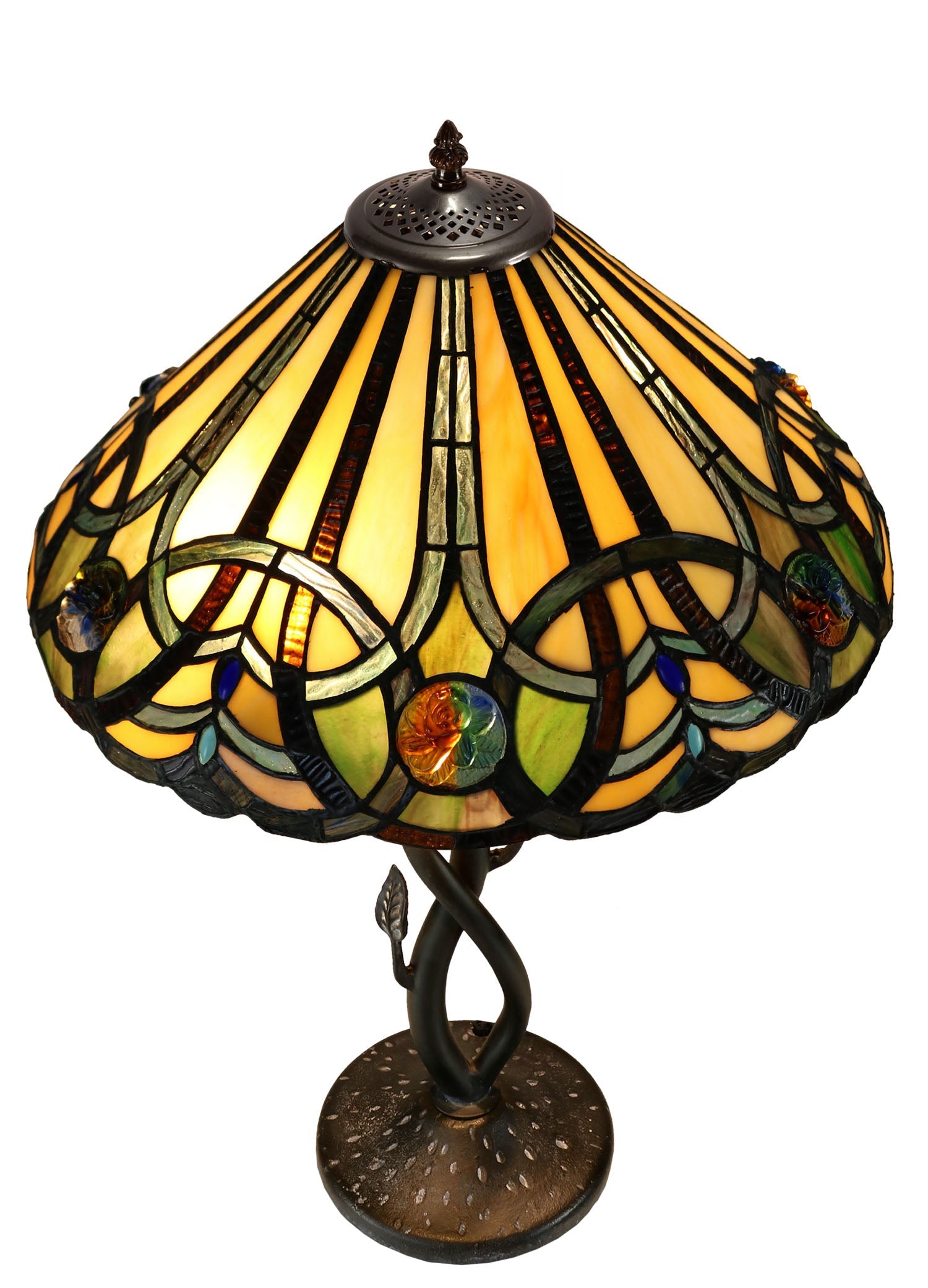 16" Large Victorian Ribbon Tiffany Table Lamp Country and Rustic Style Iron base