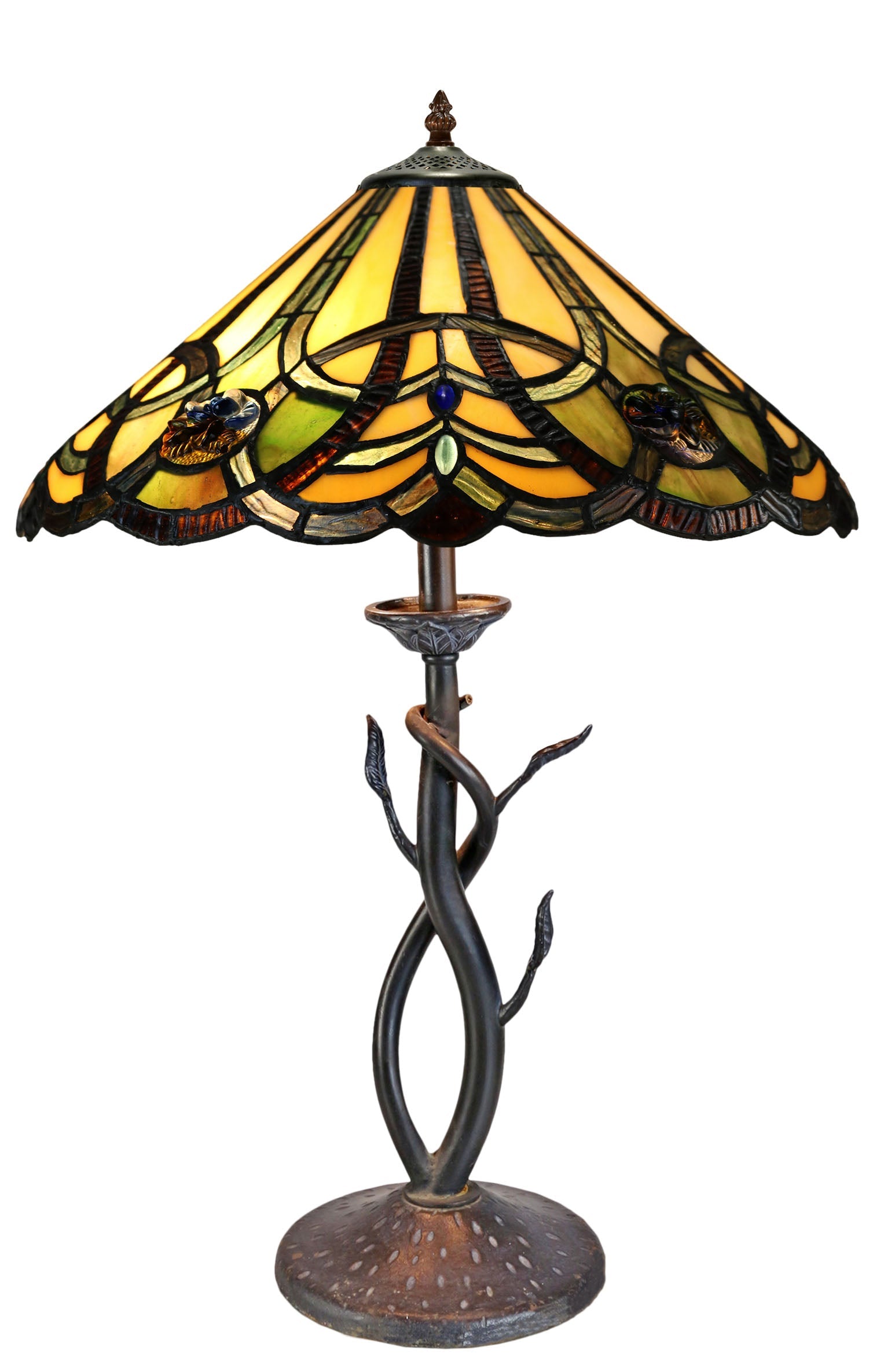 16" Large Victorian Ribbon Tiffany Table Lamp Country and Rustic Style Iron base