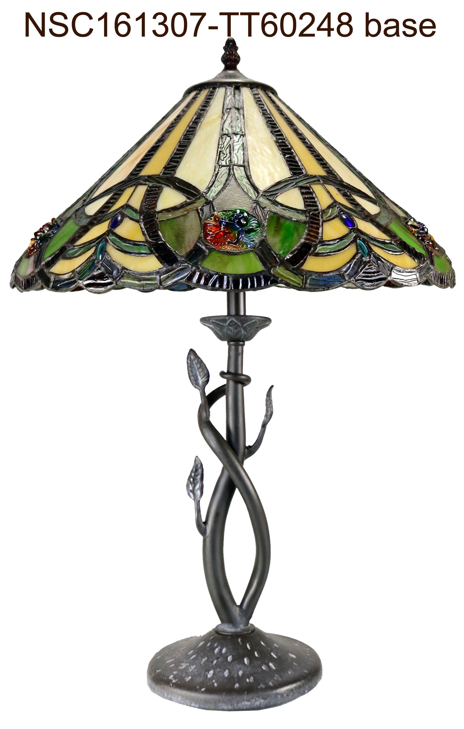 16" Large Victorian Ribbon Tiffany Table Lamp Country and Rustic Style Iron base