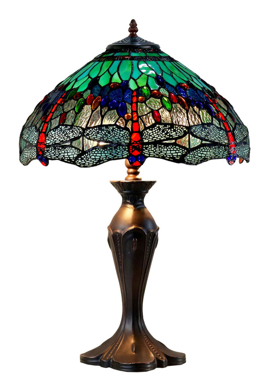 High Quality Large 16" Sea Blue Dragonfly Style Leadlight Stained Glass Tiffany Table Lamp
