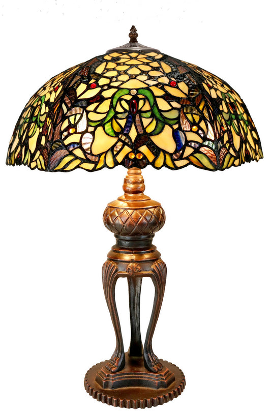Limited Edition@Large Victorian Style Tiffany Reproduction Traditional Flower Leaf Table Lamp