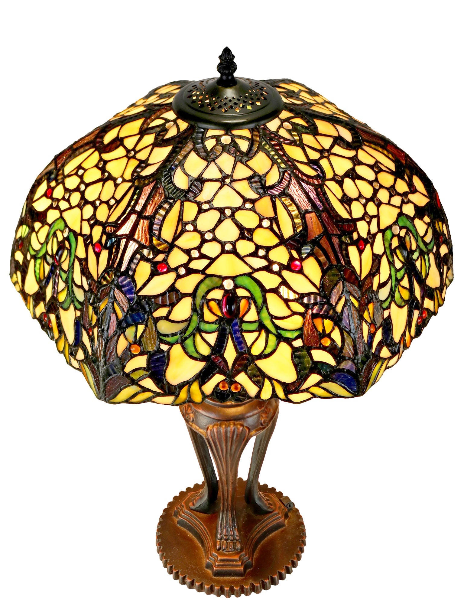 Limited Edition@Large Victorian Style Tiffany Reproduction Traditional Flower Leaf Table Lamp