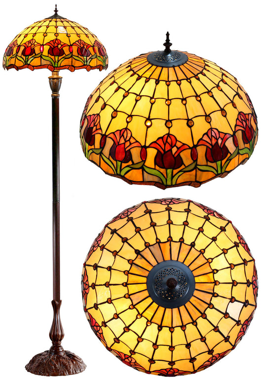 Huge 20" Colonial Tulip Style Leadlight Tiffany Floor Lamp