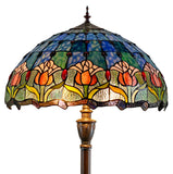 Huge 20" Blue Tulip Flower Stained Glass Tiffany Floor Lamp