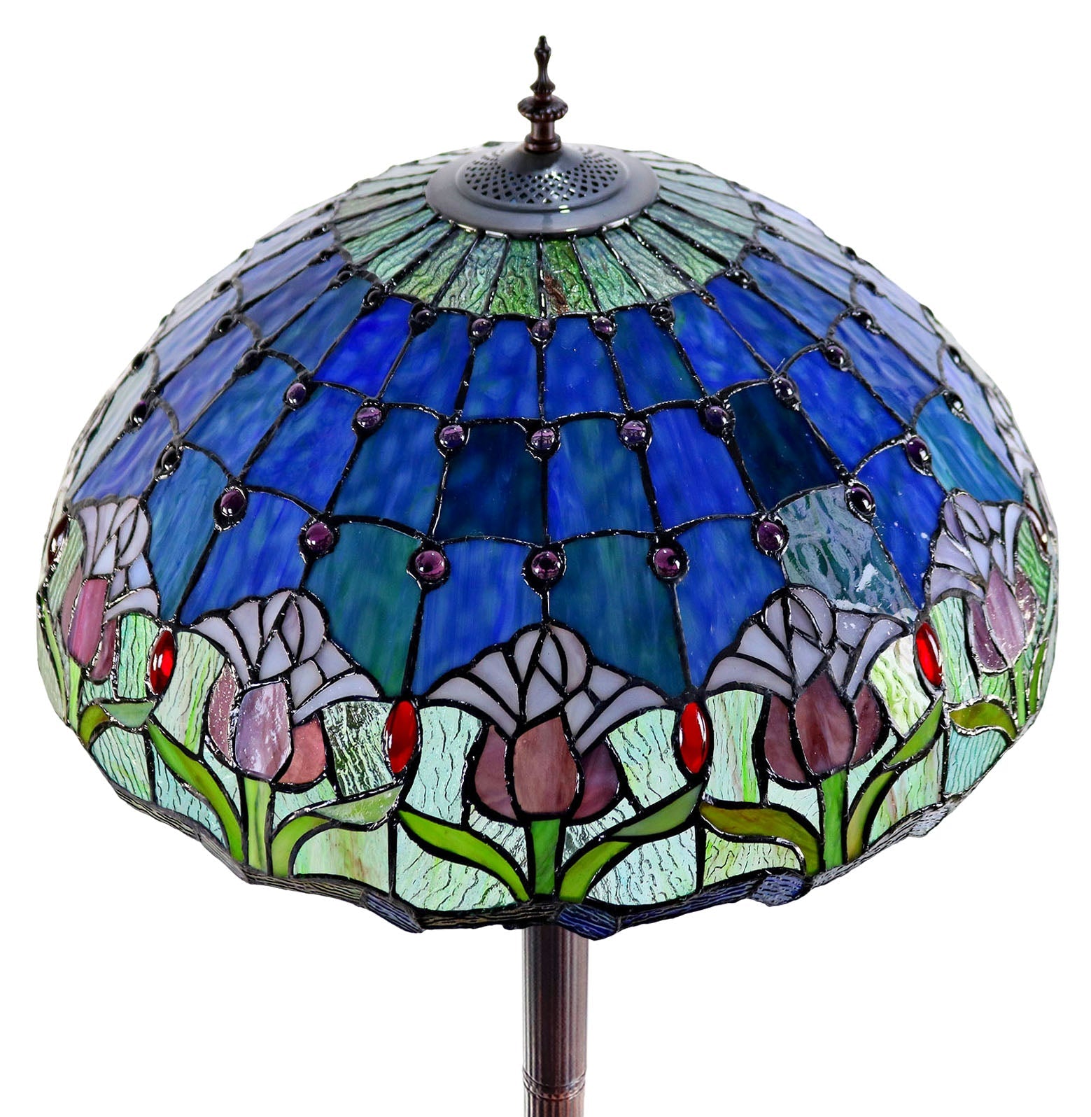 Huge 20" Blue Tulip Flower Stained Glass Tiffany Floor Lamp