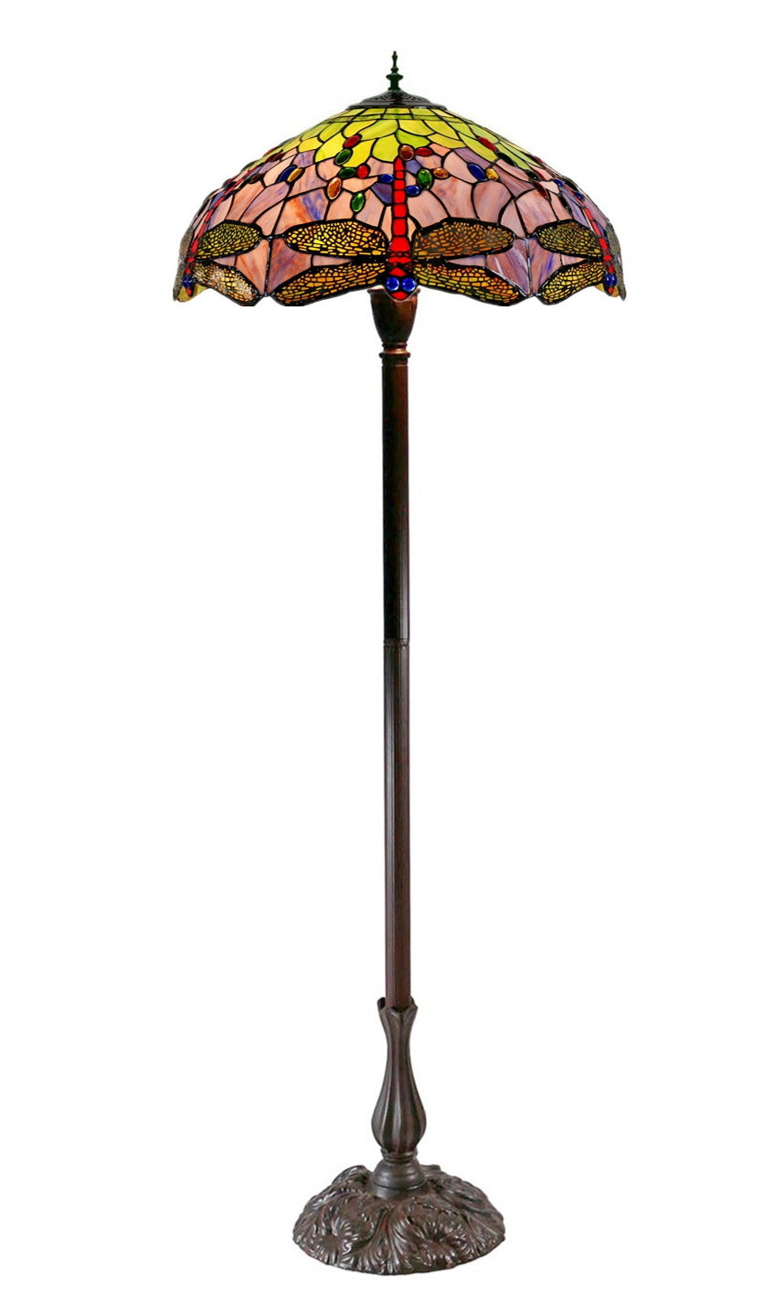 Limited Edition Grand 20" Green Purple Dragonfly Style Leadlight Tiffany Floor Lamp