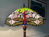 Limited Edition Grand 20" Green Purple Dragonfly Style Leadlight Tiffany Floor Lamp