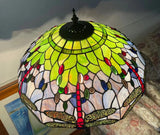 Limited Edition Grand 20" Green Purple Dragonfly Style Leadlight Tiffany Floor Lamp