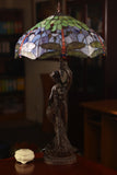 Huge 20" Dragonfly Stained Glass Tiffany Table Lamp with Lady peacock Base