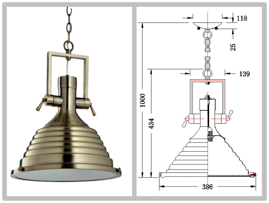 Designer Industrial Round Dome Single Pendant Light Fixture & Frost Glass