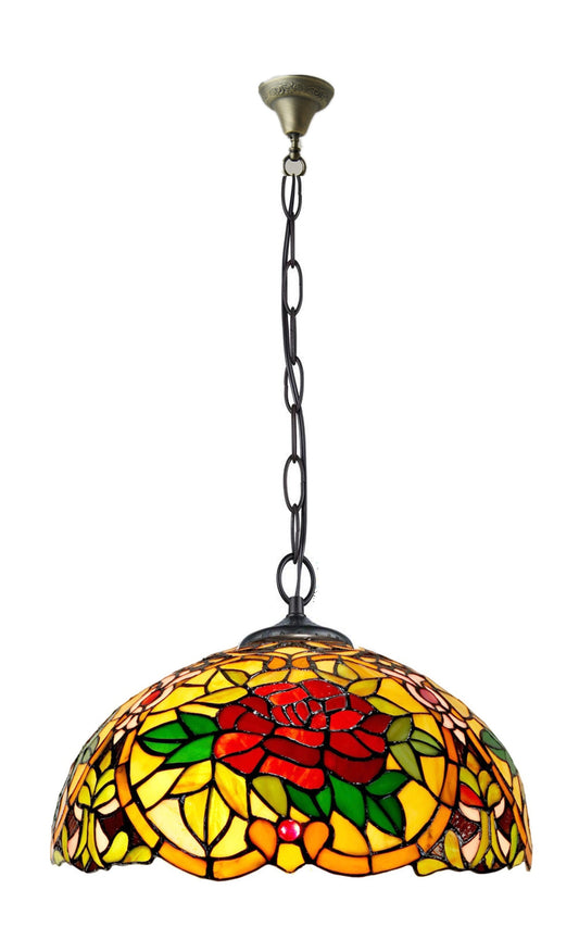 Large 16" Camellia Style Stained Glass Cafe Tiffany Hanging Light