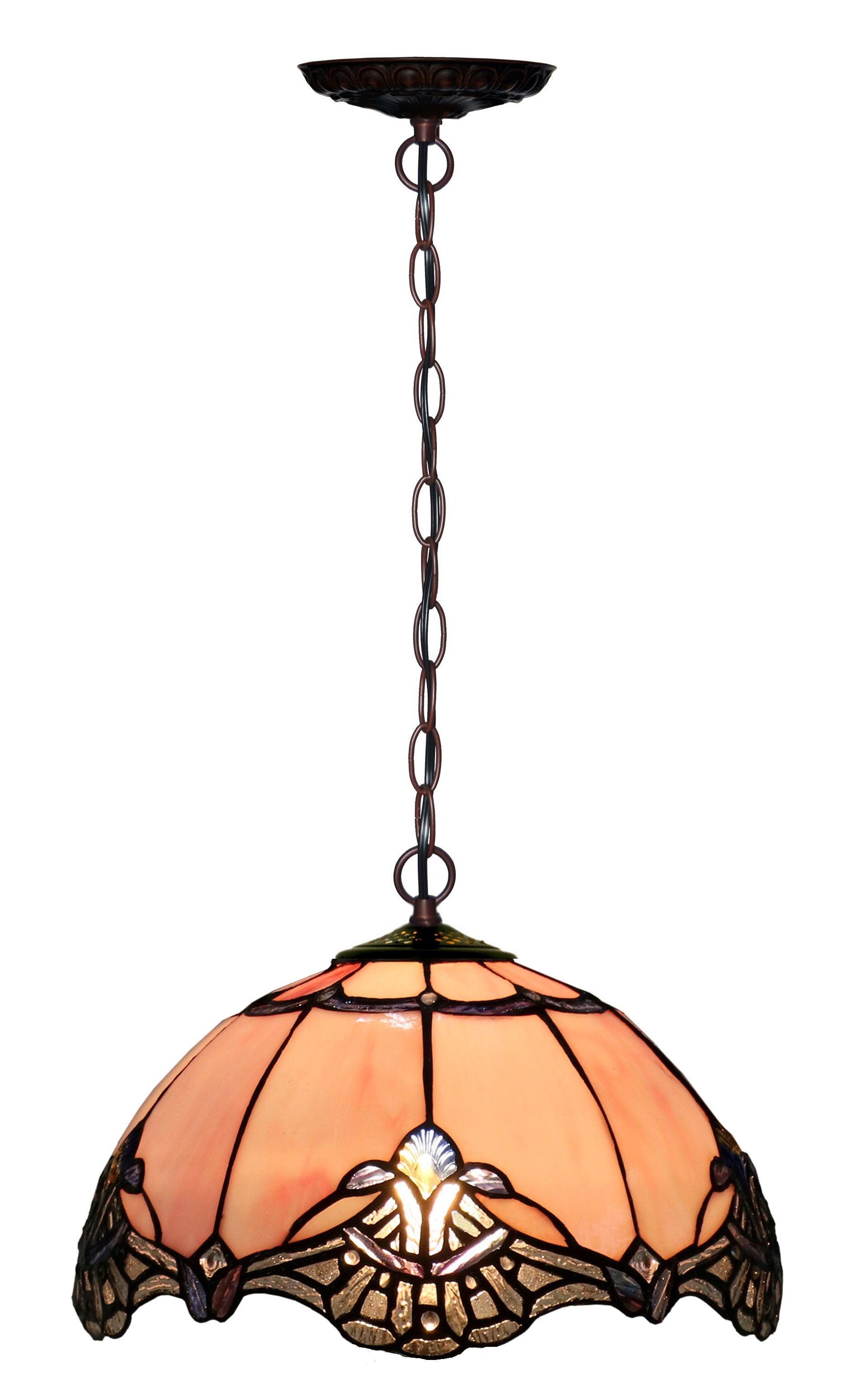 Flowing Color@12" Pink Baroque Style Stained Glass Tiffany Pendant Light