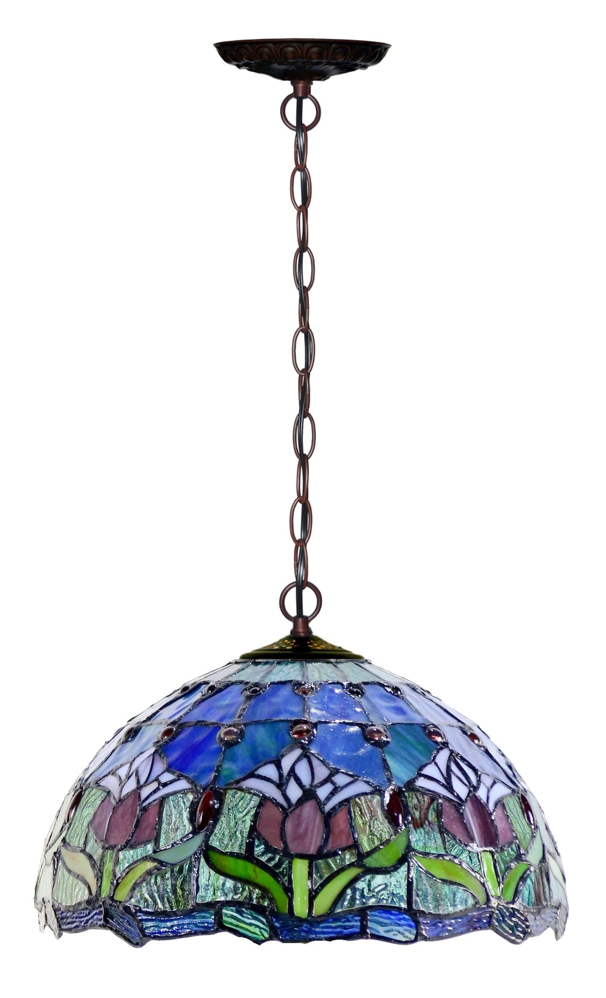 12" Blue Tulip Style Stained Glass Tiffany Pendant Light