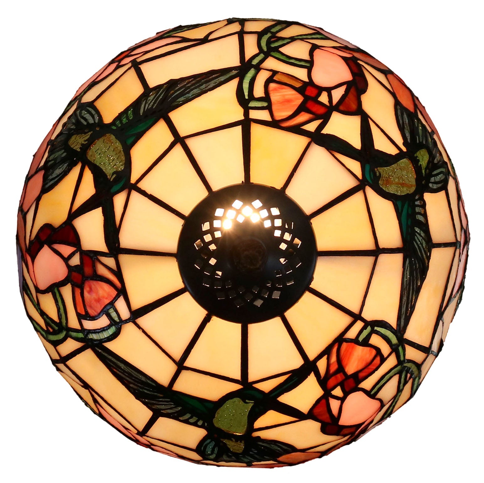 12" Hummingbird Style  Floral Stained Glass Tiffany Pendant Light