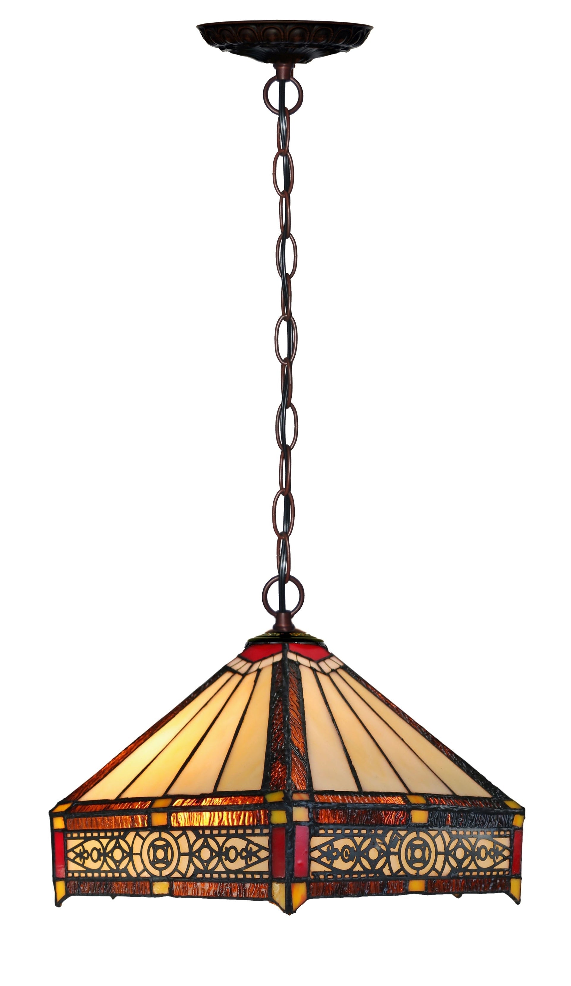 Hexagon Shade Stained Glass with Intricate Filigree Accent Tiffany Pendant Light