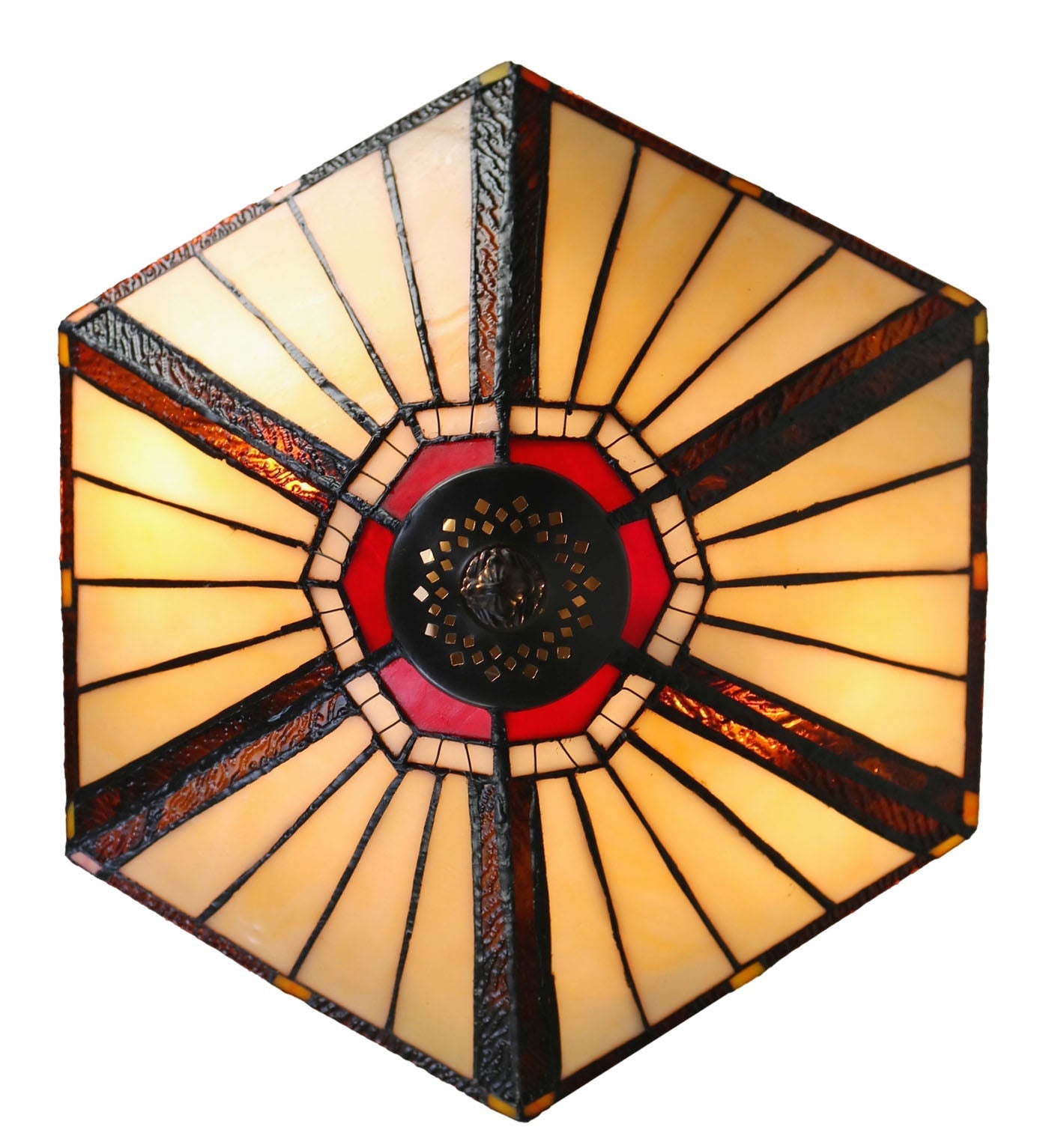 Hexagon Shade Stained Glass with Intricate Filigree Accent Tiffany Pendant Light
