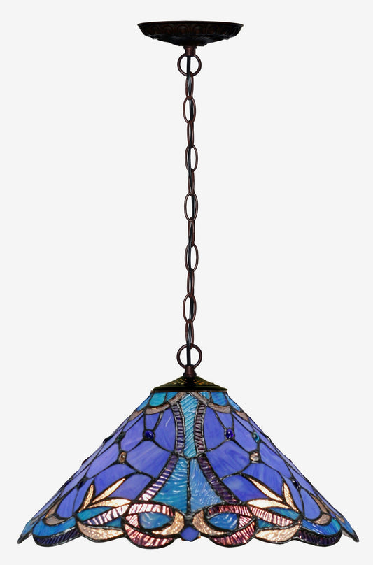 16" Large Blue Ribbon Clover Style Tiffany  Pendant Light