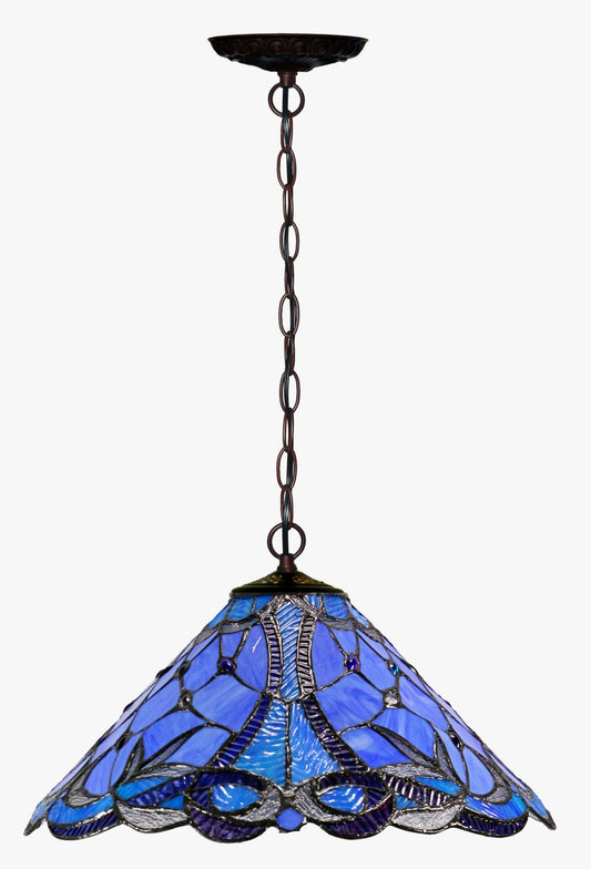 16" Large Blue Ribbon Clover Style Tiffany  Pendant Light