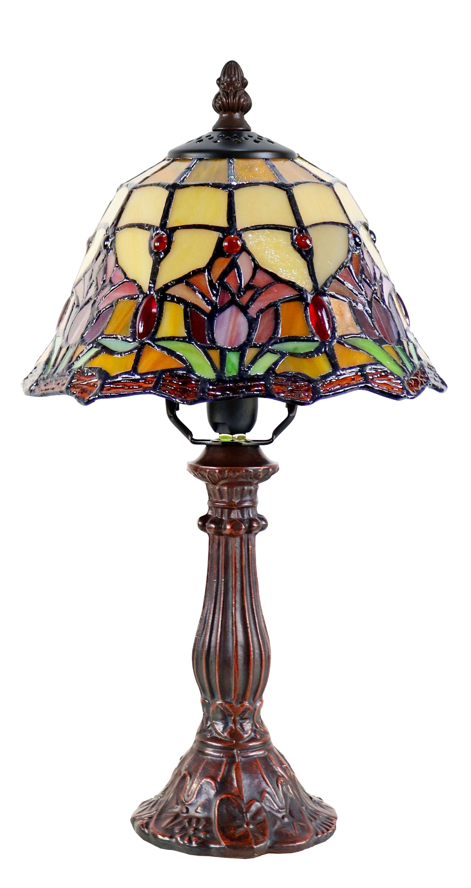 Stunning 8" Tulip Style Stained Glass Tiffany Mini Lamp