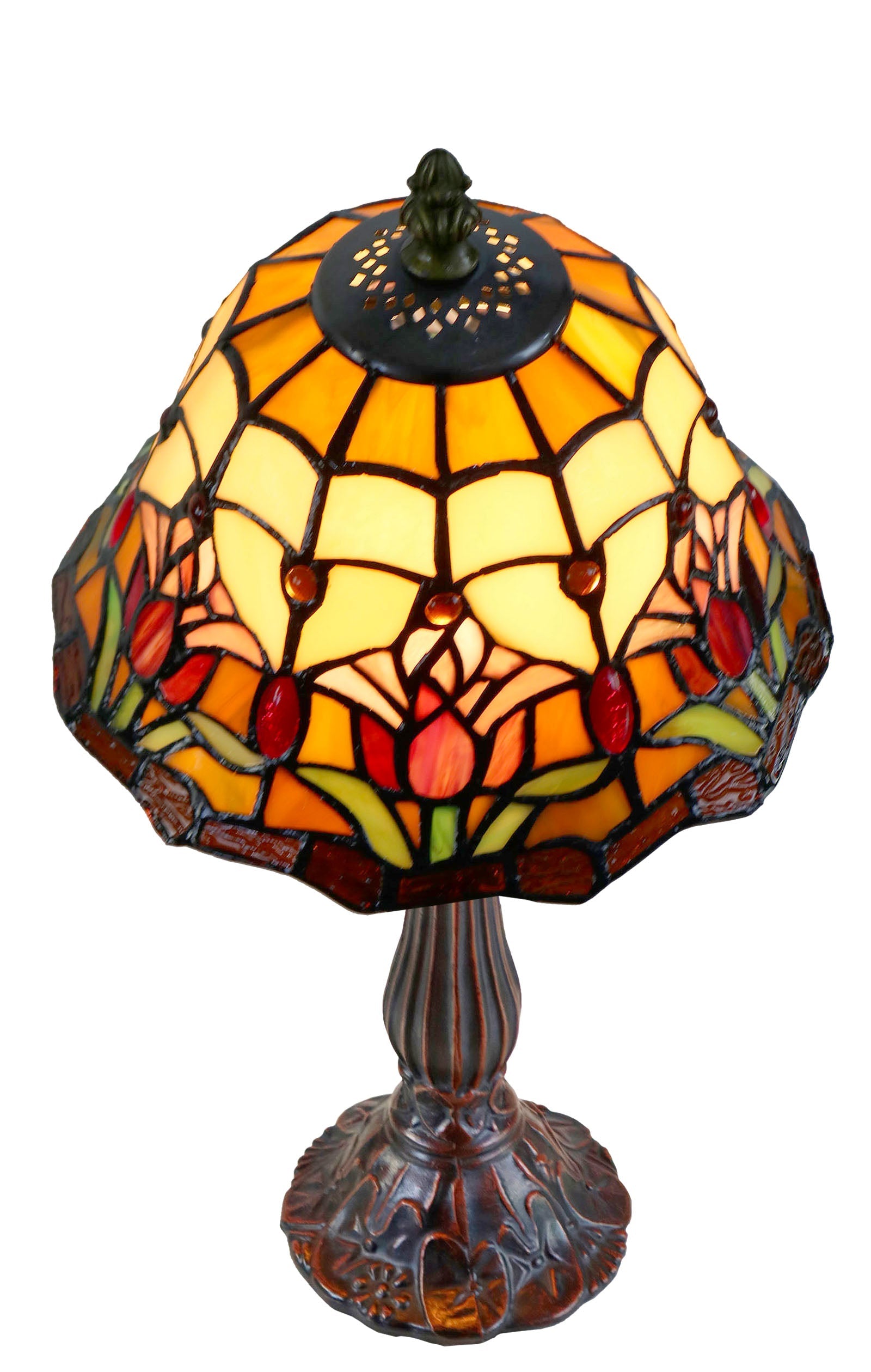 Stunning 8" Tulip Style Stained Glass Tiffany Mini Lamp