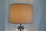 Limited Stock @Striking industrial style Tripod Table Lamp Beige shade with white wooden base