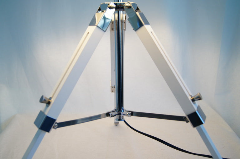 Limited Stock @Striking industrial style Tripod Table Lamp Black shade with white wooden base