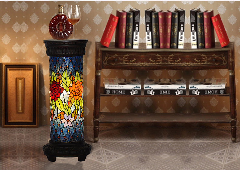 Art Deco Round Floral Style Roman Column Floor Lamp