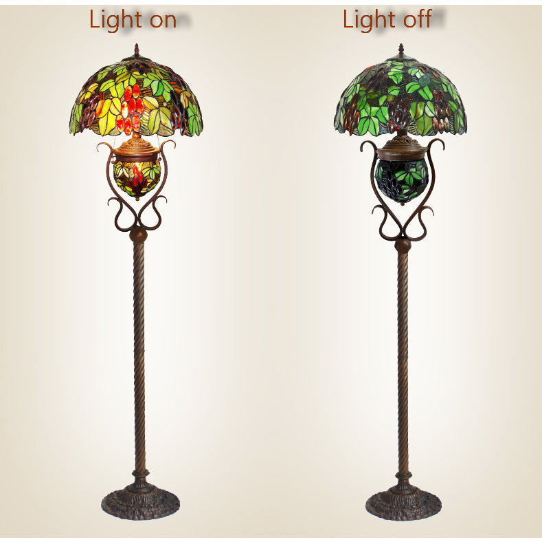 Large 16" Grape leaves Vines Style Double lits Tiffany Floor Lamp