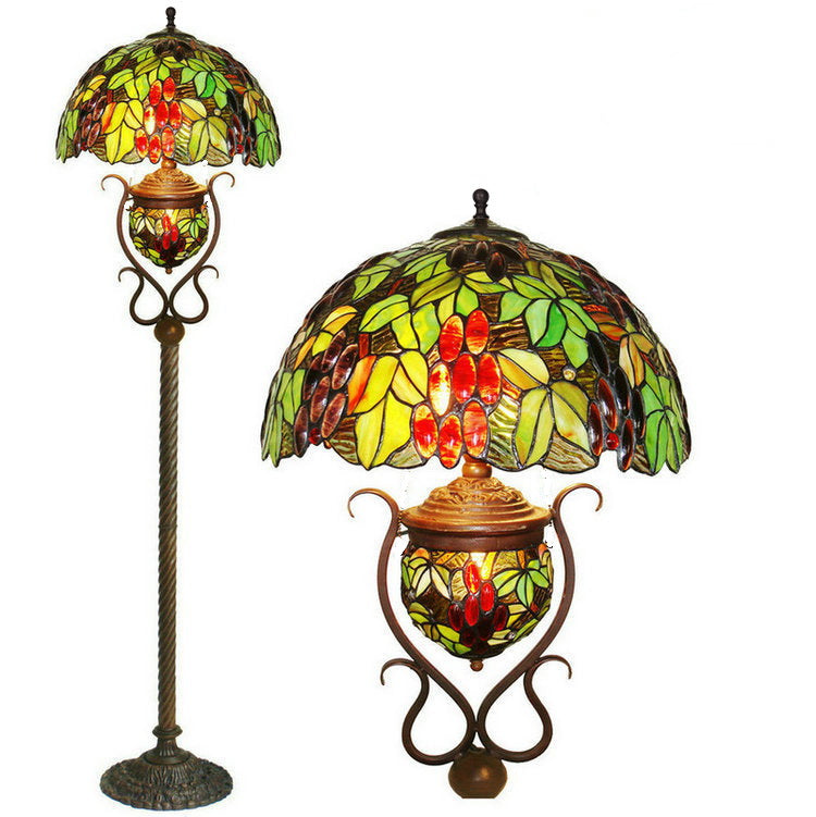 Large 16" Grape leaves Vines Style Double lits Tiffany Floor Lamp