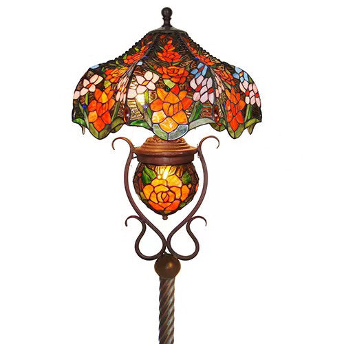 Huge 18" Red Rose  Style Double lits Tiffany Floor Lamp