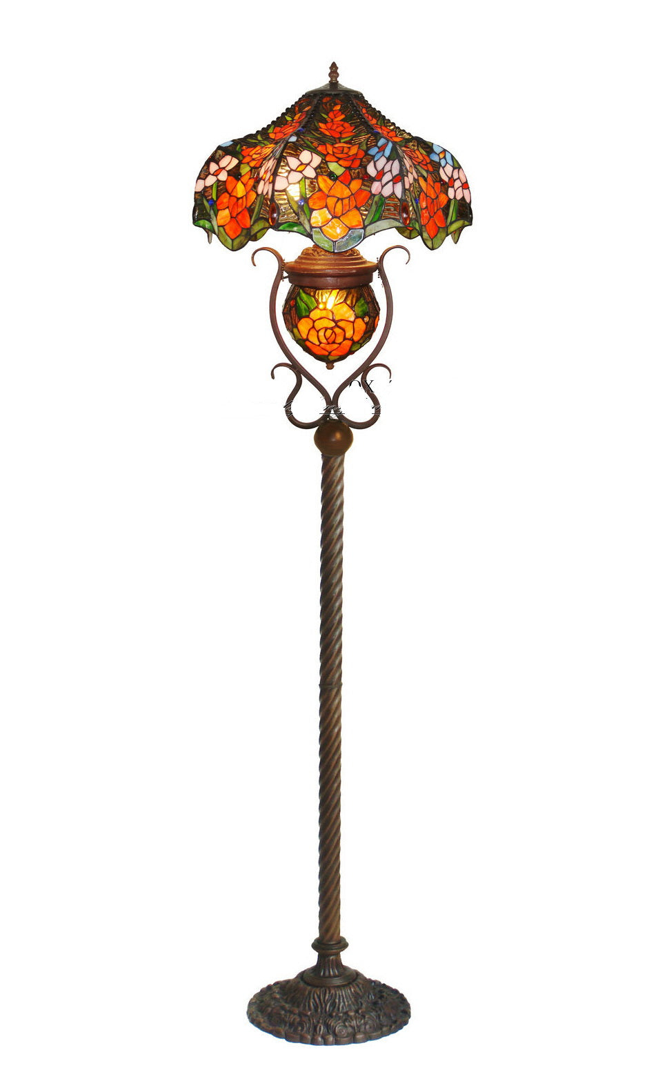 Huge 18" Red Rose  Style Double lits Tiffany Floor Lamp