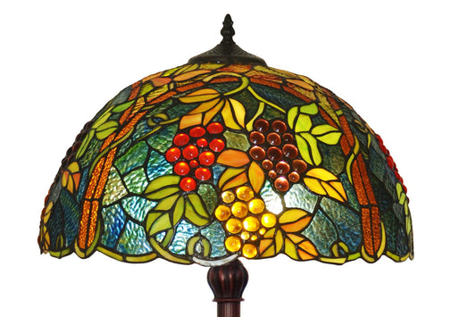 Large 16" Grape Vine Style Stained Glass Tiffany Floor Lamp