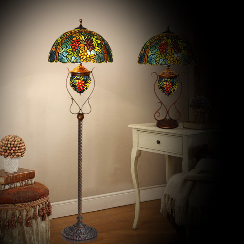 Large 17" Grape Style Double lits Tiffany Floor Lamp