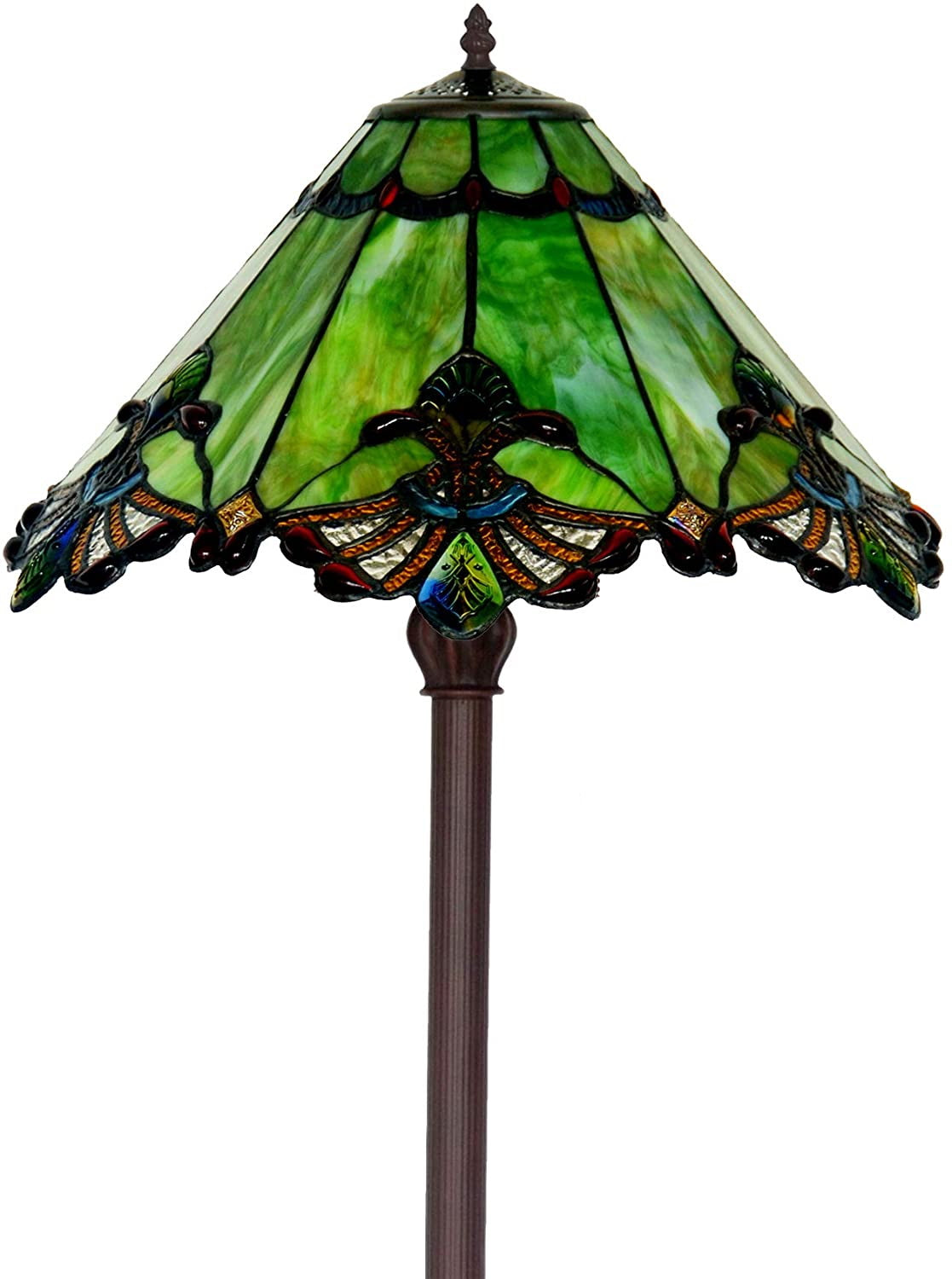 Large Jewel Carousel Green  Stained Glass Tiffany Floor Lamp