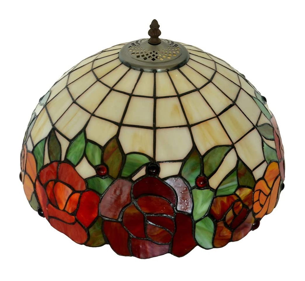 Large 16" Red Rose Stained Glass Tiffany Floor Lamp