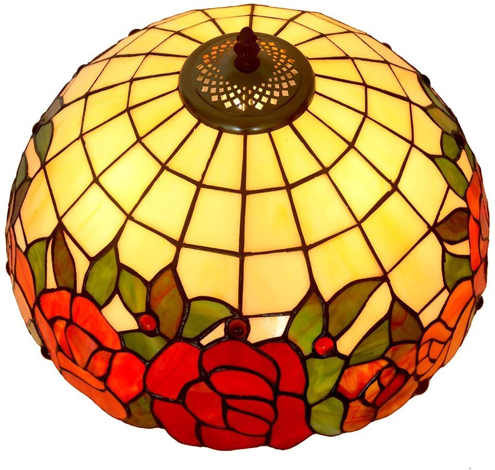 Large 16" Red Rose Stained Glass Tiffany Floor Lamp