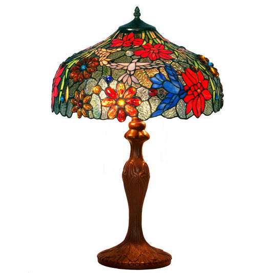 Large 16"  Hummingbird over Flowers  Tiffany Table Lamp