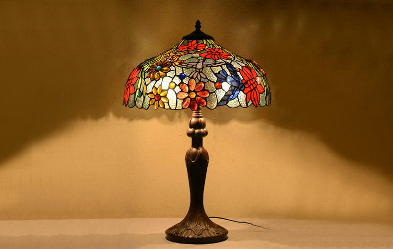 Large 16"  Hummingbird over Flowers  Tiffany Table Lamp