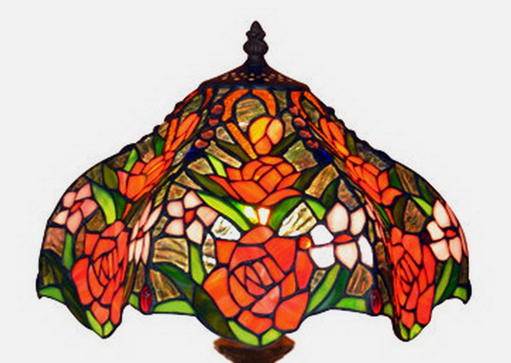 12" Jeweled Rose Style Leadlight Stained Glass Tiffany Bedside Lamp