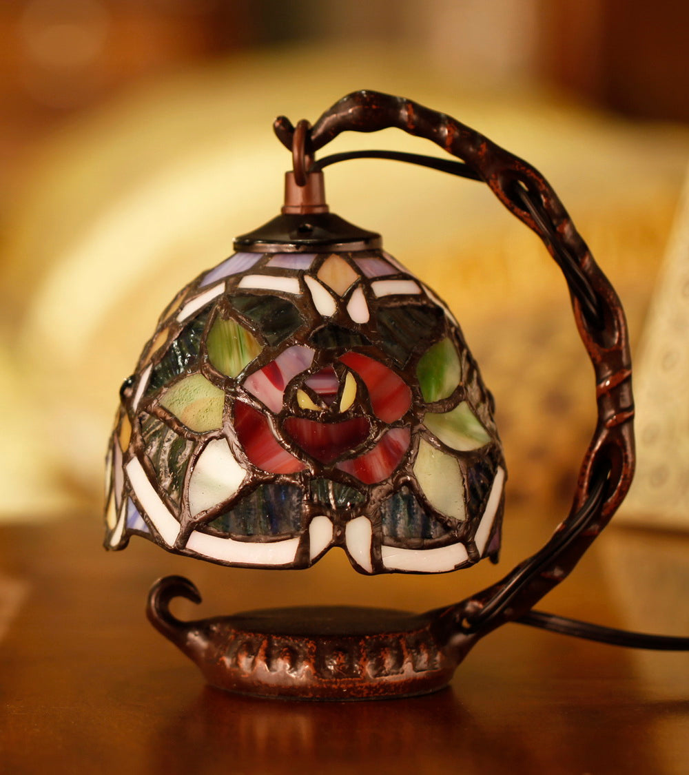 Red Rose  Mini Tiffany Stained Glass Night Lamp