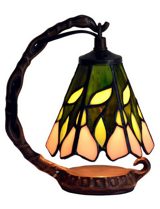 Minimal Art Green Leaf Pattern Mini Tiffany Stained Glass Night Lamp