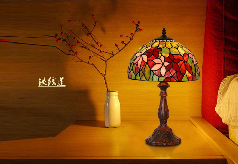 12"  Magnolia  Flower Style Tiffany Bedside Lamp