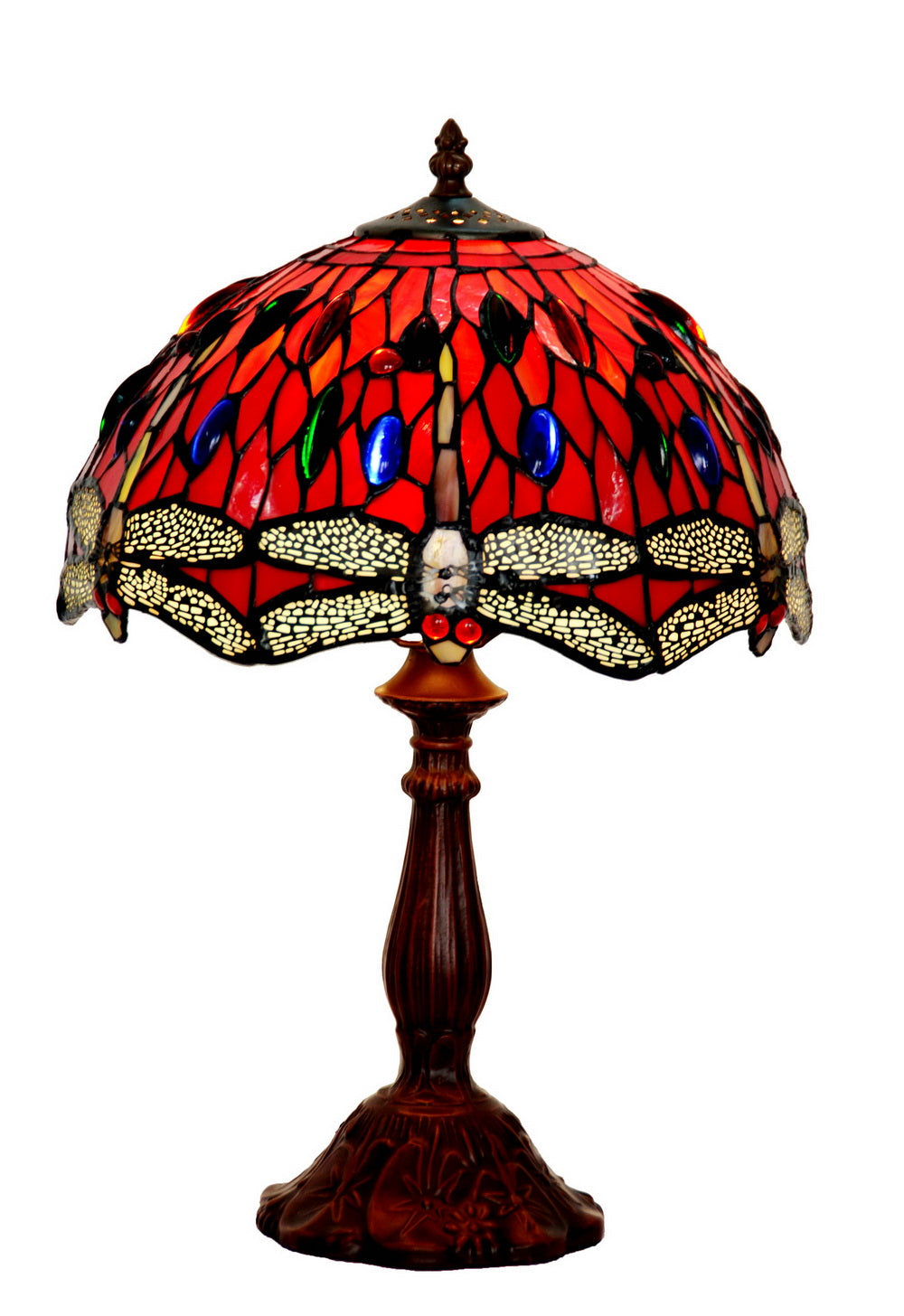 12"  Classical Red Dragonfly Style Tiffany Bedside Lamp