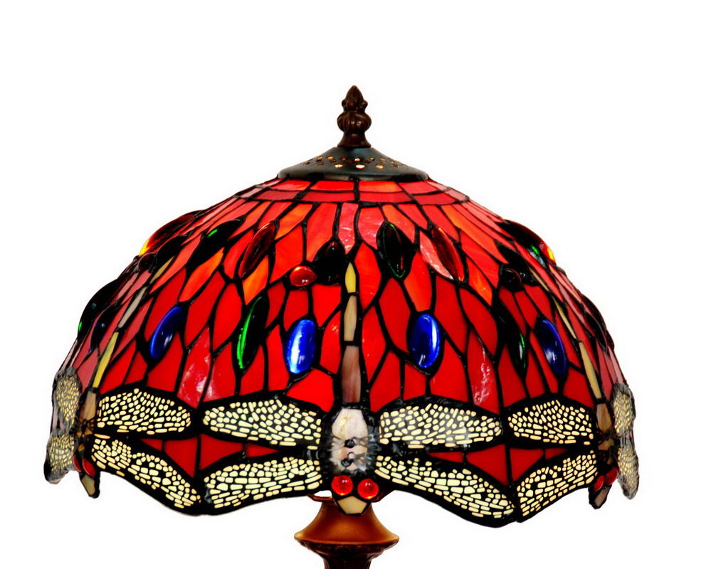 12"  Classical Red Dragonfly Style Tiffany Bedside Lamp