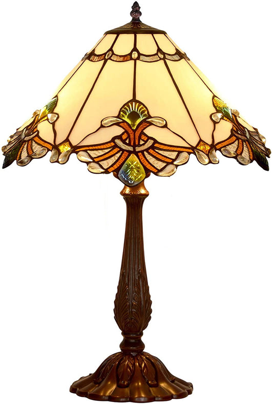 Limited Edition Large 17" White Jewel Carousel Style Tiffany Table Lamp
