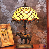 12"  Unique Beaded Tiffany Bedside Lamp with Antique Style Sculpture Base "the Horse Boy"