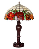 Large 16" Red Rose Leadlight Stained Glass Tiffany Table Lamp