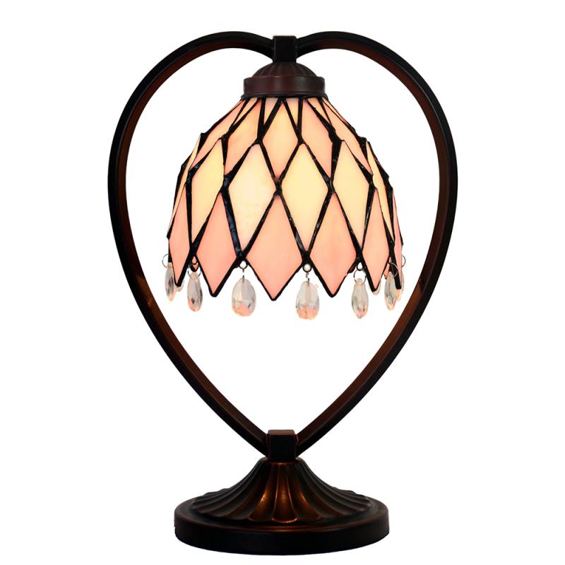 Pink Tiffany Style Stained Glass Table Lamp with Heart-shaped Metal Base